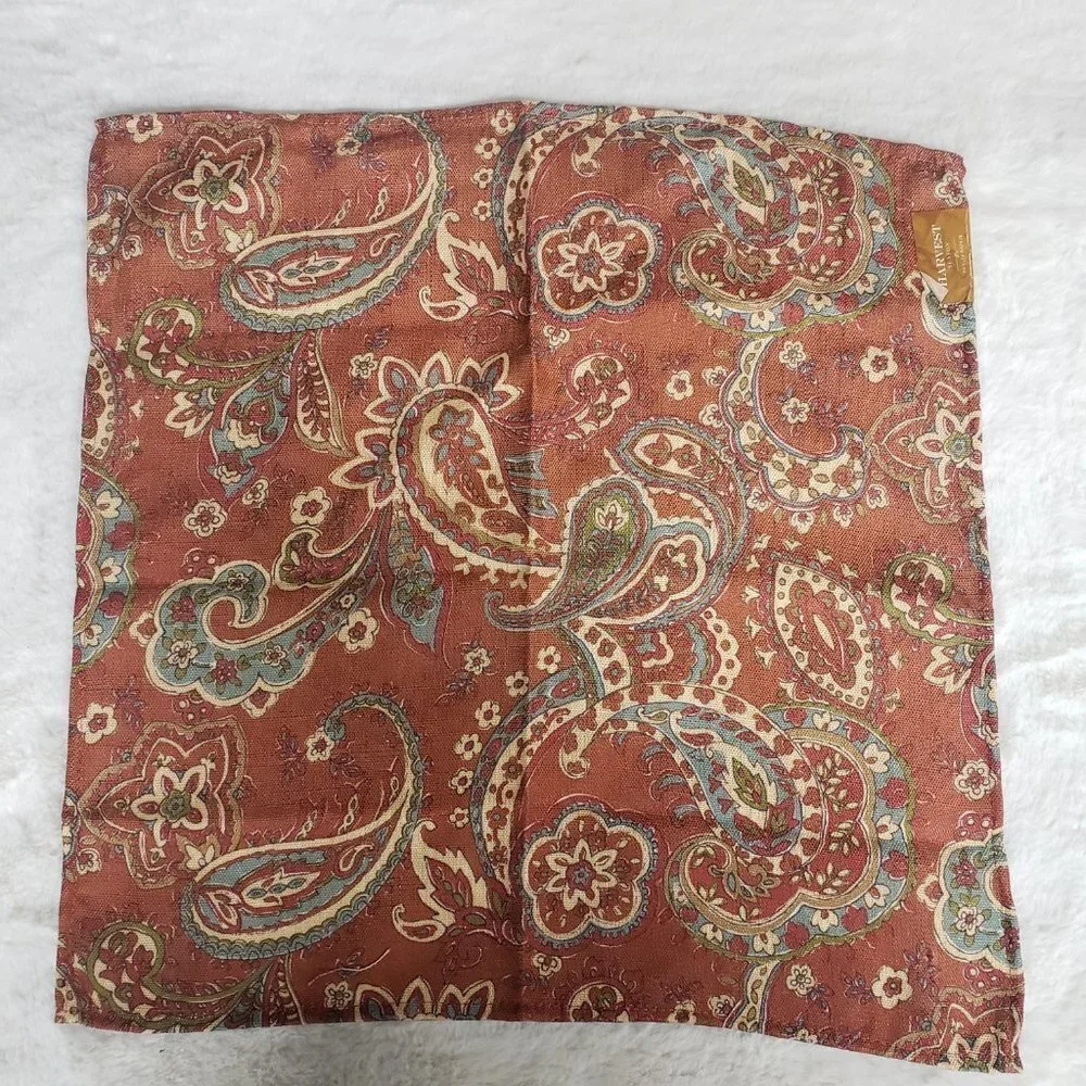 Harvest Season Nutmeg Paisley Boho Thanksgiving Holiday Dinner Napkins x4 NWT